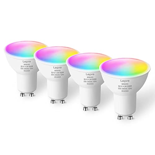 Lepro GU10 Smart Lampe RGBW, Wlan Alexa Glühbirnen, Wifi LED Leuchtmittel, 4 Pack (4.5W = 50W, RGB und Warmweiß, Dimmbar per App oder Sprache), Kompatibel mit Alexa Echo, Google Home