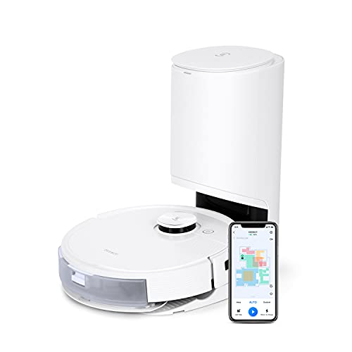 ECOVACS DEEBOT T9+ Saugroboter mit Absaugstation, 3000Pa, Echtzeit-Objekterkennung, KI, Staubsaugerroboter mit Wischfunktion und Saugroboter für Tierhaare, Hartböden, App, Alexa, 175 min Akku, weiß