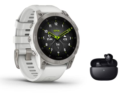 Garmin Epix Gen 2 Sapphire Titan GPS Multisport Smartwatch mit Touch- und AMOLED Display, Musik Player, Navigation - weiß inkl. Bluetooth Headset
