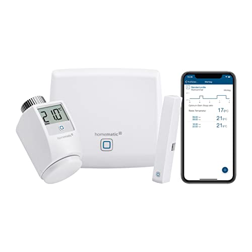 Homematic IP Smart Home Starter Set Raumklima, digitaler Thermostat Heizung, Steuerung per App, Alexa & Google Assistant, einfache Installation, Energie sparen, Thermostat und Fenstersensor, 142546A0