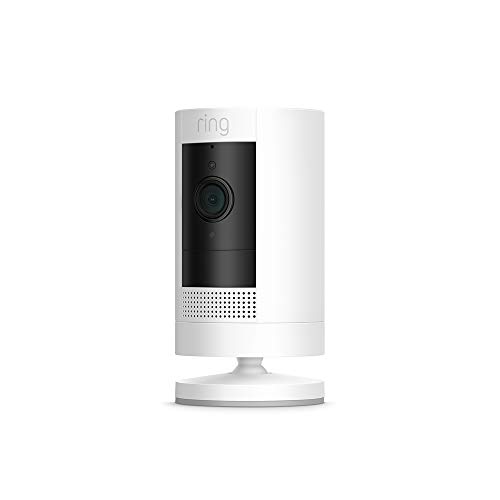 Ring Stick Up Cam Battery von Amazon, WLAN HD-Überwachungskamera Innen/Aussen mit Gegensprechfunktion, funktioniert mit Alexa | Mit 30-tägigem Testzeitraum für Ring Protect | Weiß