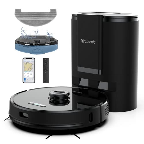 Proscenic M8 PRO WLAN Saugroboter, Staubsauger Roboter mit automatischer Absaugstation & aktiver Wischfunktion, Laser Navigation, Google Home, Alexa- & App-Steuerung, Schwarz
