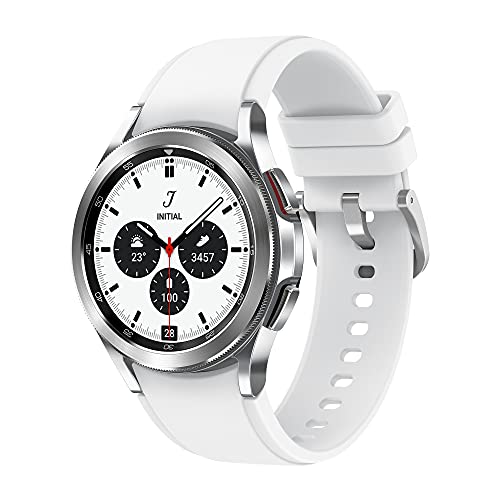 Samsung Galaxy Watch4 Classic, Runde Bluetooth Smartwatch, Wear OS, drehbare Lünette, Fitnessuhr, Fitness-Tracker, 42 mm, Silver inkl. 36 Monate Herstellergarantie [Exkl. bei Amazon]
