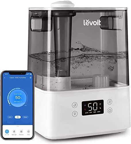 LEVOIT 6L Luftbefeuchter Top-Fill Humidifier Wlan 28dB mit APP & Alexa Steuerung, Auto & Schlafmodus, Ultra Leise 60H Ultraschall Raumluftbefeuchter mit Kinderzimmer Schlafzimmer bis 47m²