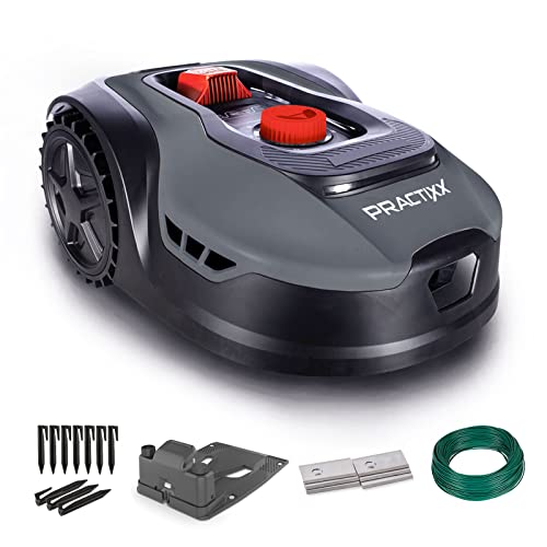 Practixx Mähroboter bis zu 600 qm² | 18cm Schnittbreite | 20-60 mm Schnitthöhe | Regensensor | Kantenmähen | Wireless | App-gesteuert | Digitale Anzeige | 35% Steigung | PX-RRM-600Wi Akku Rasenmäher