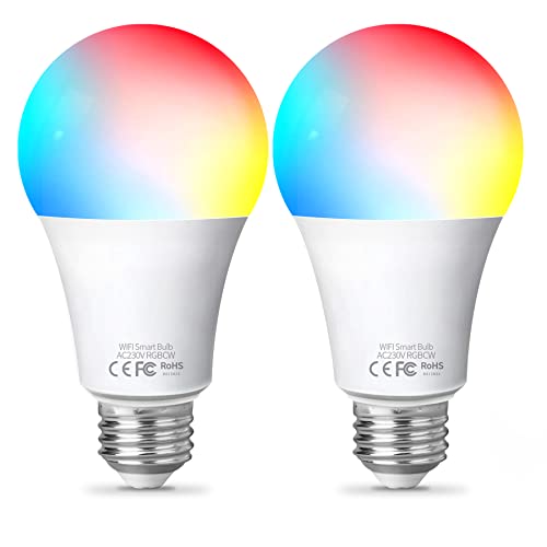 Fitop Alexa Glühbirne Smart Lampe E27, WLAN Lampe LED Kompatibel mit Alexa/Google Home, 9W, Dimmbar Warmweiß-Kaltweiß und Mehrfarbige Birne, Kontrolle durch APP, Kein Hub Benötigt, 2 Stück