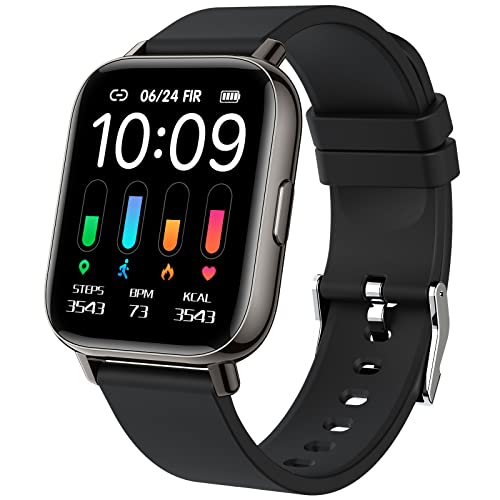Smartwatch, 1.69 Zoll HD Voll Touchscreen Fitness Tracker Uhr, IP68 Wasserdicht Fitnessuhr mit Pulsmesser Schlafmonitor Schrittzähler, Damen Herren Sportuhr Smart Watch Uhren für iOS Android, Schwarz