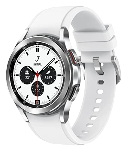 Samsung Galaxy Watch4 Classic, Runde LTE Smartwatch, Wear OS, drehbare Lünette, Fitnessuhr, Fitness-Tracker, 42 mm, Silver