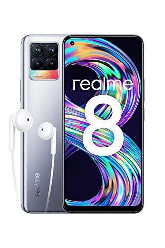 realme 8 Smartphone ohne Vertrag, 64MP AI-Quad-Kamera Android Handy, 6,4 Zoll Super AMOLED Display, 30W Dart Charge, Starker 5000mAh Akku, Dual SIM, NFC, 8+128GB, Cyber Silber