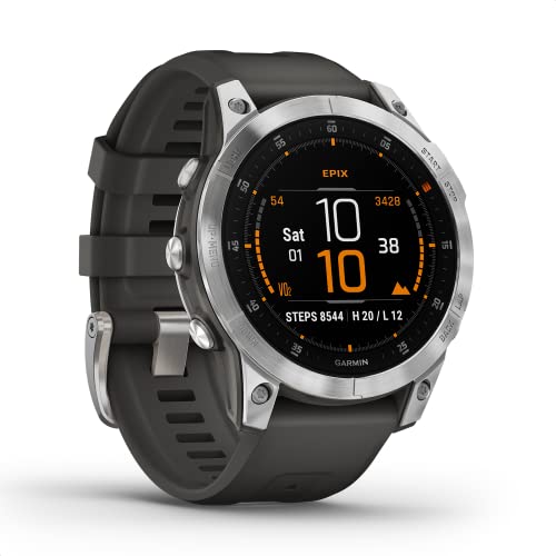 Garmin EPIX – GPS-Multisport-Smartwatch mit brillantem 1,3“ AMOLED-Display und Touch-/Tastenbedienung. TOPO-Karten, 60 Sport-Apps, Garmin Music, Garmin Pay, bis zu 16 Tage Akkulaufzeit, wasserdicht.