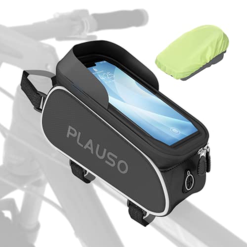 PLAUSO Fahrrad Rahmentasche wasserdichte Fahrradtasche Oberrohrtasche Lenkertasche - Fahrrad Handyhalterung, Fahrrad Handytasche für Smartphones unter 6,7 Zoll
