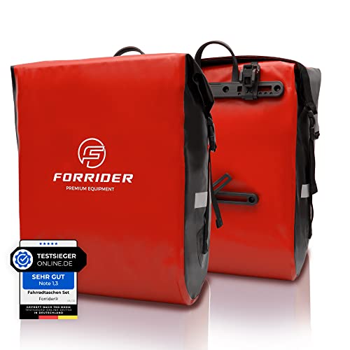 Forrider Fahrradtaschen für Gepäckträger - 100% Wasserdicht [2 Stück] 50L Volumen Premium Fahrrad Gepäckträgertaschen hinten Pack-Taschen Hinterradtaschen (Rot)