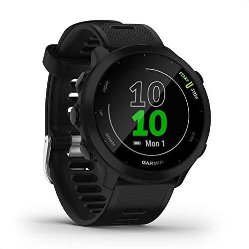 Garmin Forerunner 55 – GPS-Laufuhr mit 1,04“ Always-On-Farbdisplay, täglichen Trainingsempfehlungen, Laufzeitprognose, über 15 vorinstallierten Sport-Apps, Schwarz und bis zu 14 Tagen Akkulaufzeit.