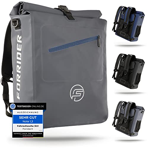 Forrider 3in1 Fahrradtasche für Gepäckträger mit Rucksack Wasserdicht 27L I Gepäckträgertasche Reflektierend I Sattel Tasche fürs Fahrrad (Grey)