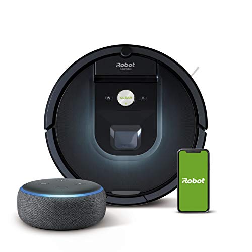 iRobot Roomba 981 Saugroboter mit 3-stufigem Reinigungssystem, Raumkartierung, Teppich-Turbomodus, App-Steuerung + Echo Dot (3. Gen.) Intelligenter Lautsprecher mit Alexa, Anthrazit Stoff