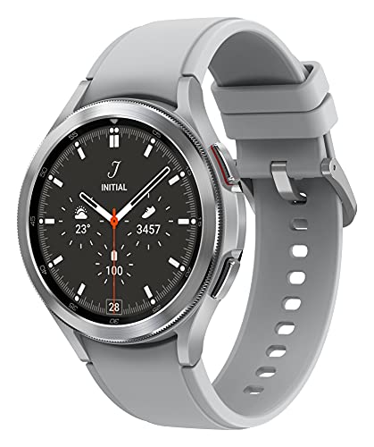 Samsung Galaxy Watch4 Classic, Runde Bluetooth Smartwatch, Wear OS, drehbare Lünette, Fitnessuhr, Fitness-Tracker, 46 mm, Silver