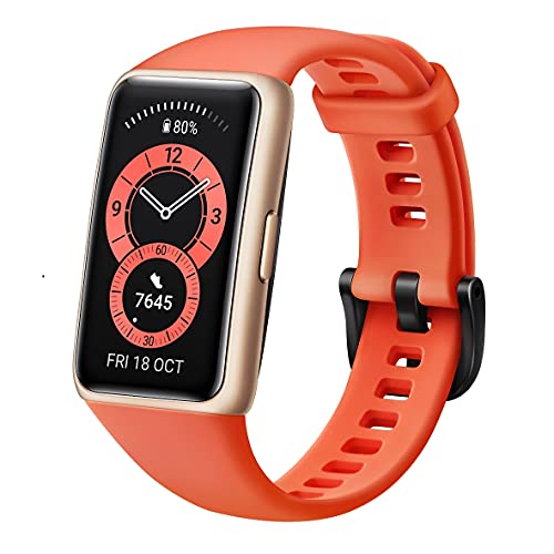 HUAWEI Band 6, 1,47 Zoll OLED-Display, 96 Trainingsmodi, bis zu 2 Wochen Akkulaufzeit, Proaktives Gesundheits-Monitoring, 5ATM, SpO2-Sensor, Herzfrequenzmessung, Amber Sunrise, - 30 Monate Garantie -