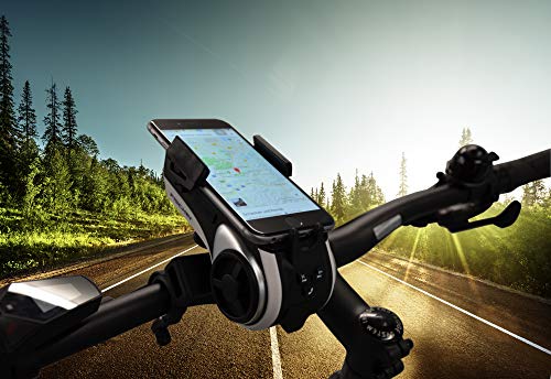 FISCHER Smartphone-Halter mit Musikbox und Powerbank für Fahrrad, Smartphone Halterung, Universal Handyhalter, für Smartphones mit 50 - 90 mm Breite