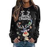 CCOOfhhc Weihnachts Sweatshirt Damen Lustig Schneemann Druck Weihnachtspullover Baumwolle Oversize GroßE GrößEn Rot Ugly Weihnachten Pullover Rundhals Oberteile