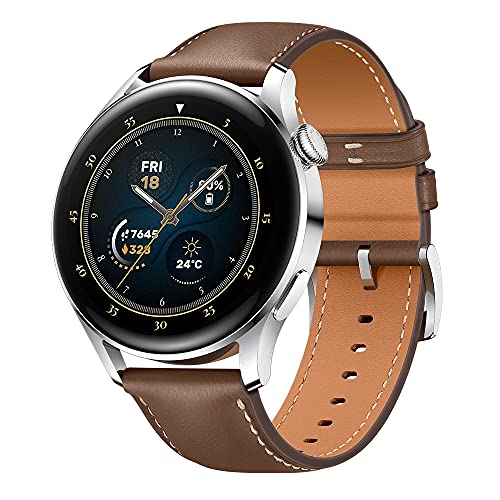 HUAWEI WATCH 3 - 4G Smartwatch, 1.43'' AMOLED Display, eSIM Telefonie, 3 Tage Akkulaufzeit, 24/7 SpO2 & Herzfrequenzmessung, GPS, 5ATM, 30 Monate Garantie, braunes Lederarmband