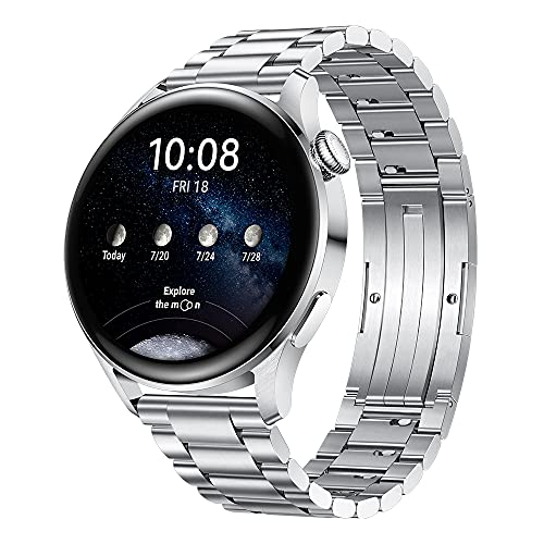HUAWEI WATCH 3 - 4G Smartwatch, 1.43'' AMOLED Display, eSIM Telefonie, 3 Tage Akkulaufzeit, 24/7 SpO2 & Herzfrequenzmessung, GPS, 5ATM, 30 Monate Garantie, Edelstahlarmband