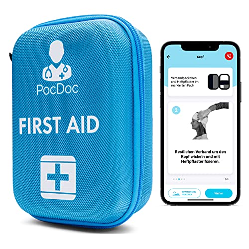 PocDoc Outdoor - Smartes Erste-Hilfe Set nach DIN 13167 mit APP - Reisen, Sport & Motorrad + Pinzetten & Wundreinigungstücher