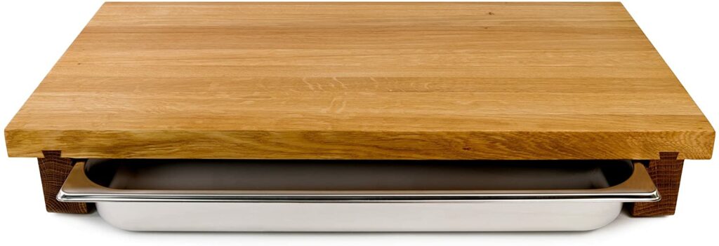 cleenbo Schneidebrett classic - Profi Holz Küchenbrett aus geölter Eiche mit Edelstahl-Auffangschale